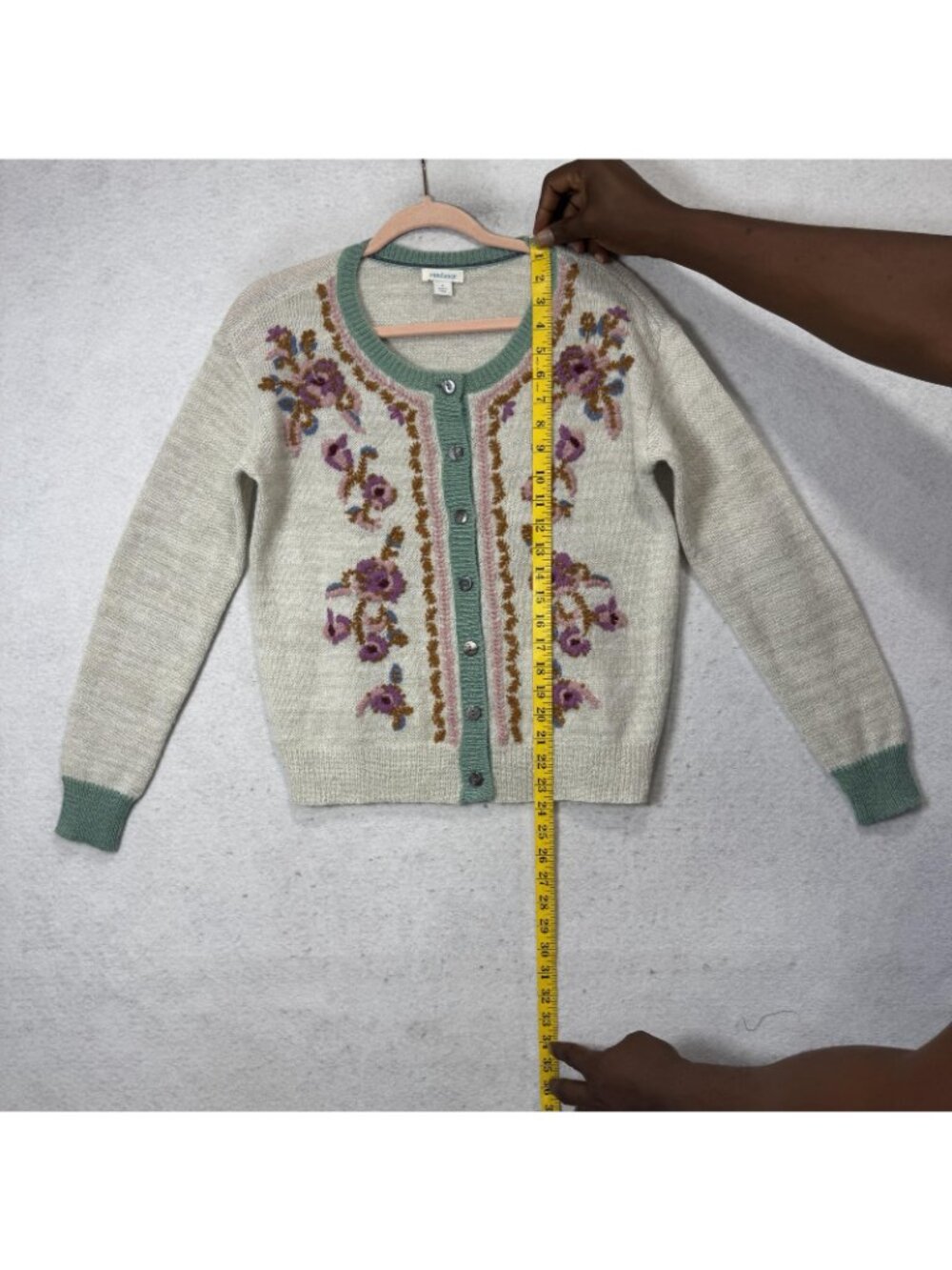Sundance Cardigan Sweater Womens Small Gray Floral Embroidered Button Knit - Picture 4 of 8